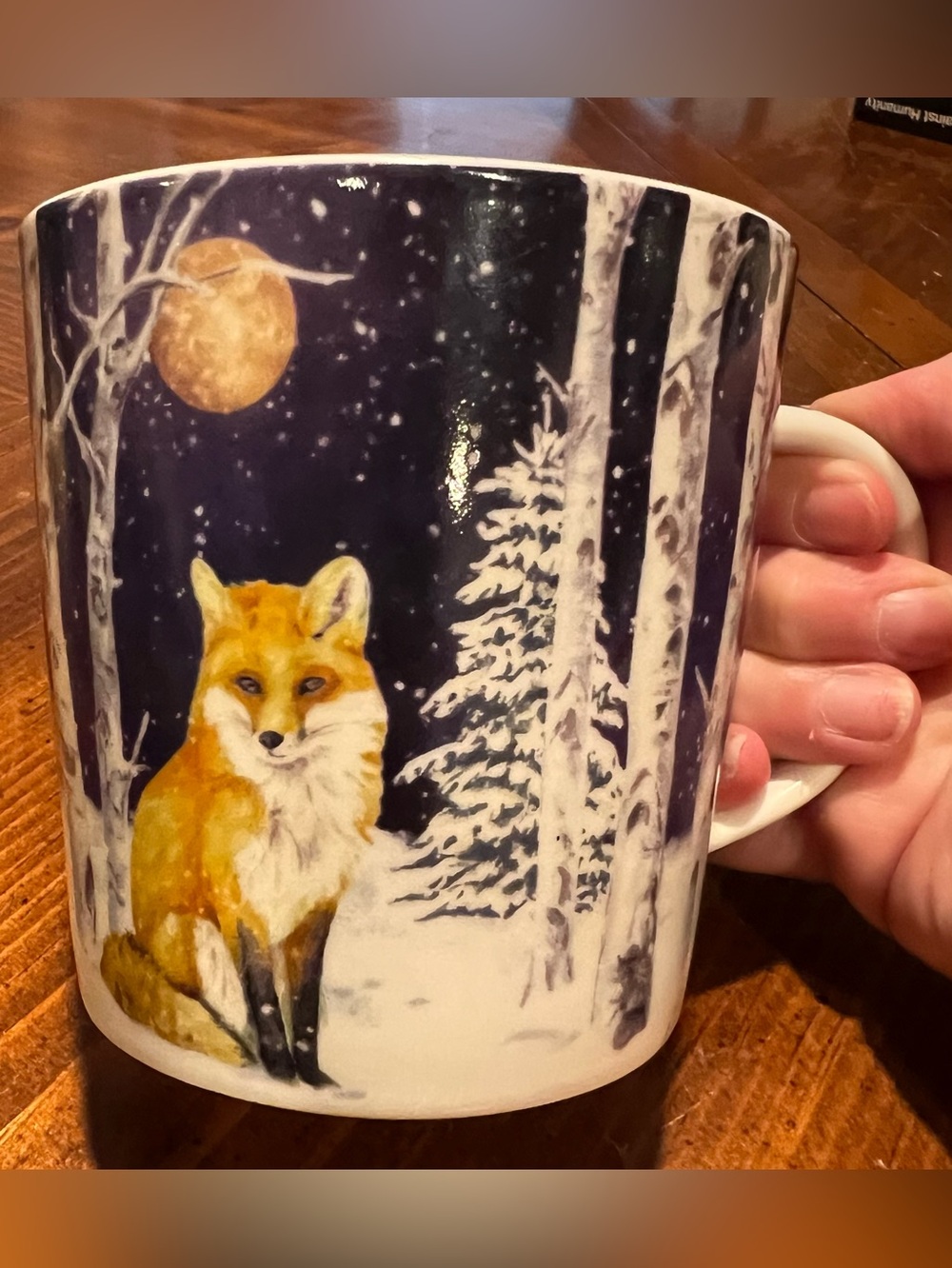 Carola Pabst Art Whimsical Fox & Full Moon Mug, Woodland Night Coffee Cup Gift